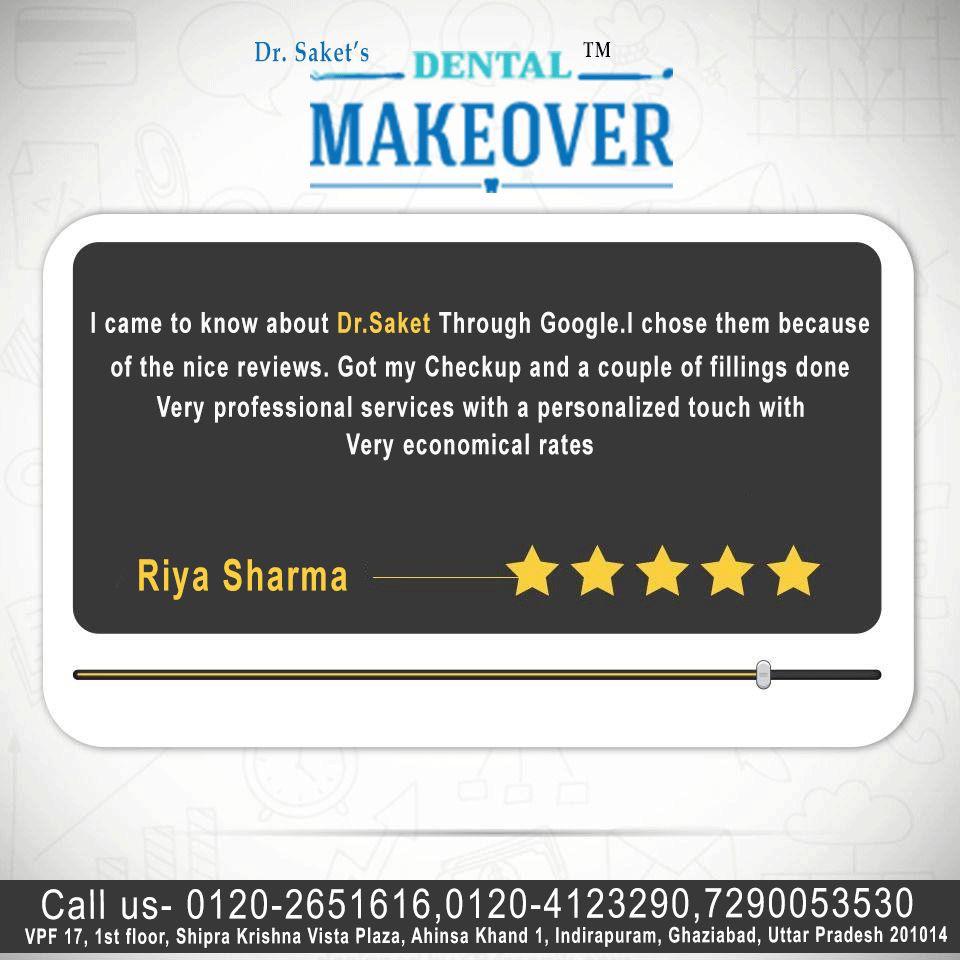 Before and after smile makeover result showing reshaped, brightened front teeth at Dr. Saket's Dental Makeover, Indirapuram
